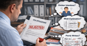 How to Write a Compelling Cover Letter for Visa Applications Alt text: Applicant writing a visa cover letter while reviewing travel documents