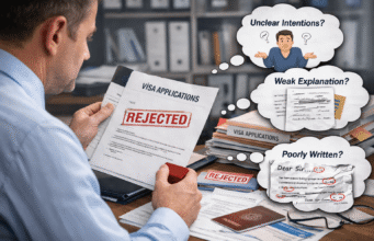 How to Write a Compelling Cover Letter for Visa Applications Alt text: Applicant writing a visa cover letter while reviewing travel documents