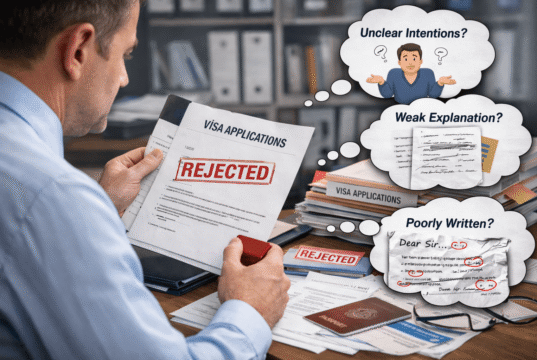 How to Write a Compelling Cover Letter for Visa Applications Alt text: Applicant writing a visa cover letter while reviewing travel documents