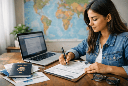 Complete Steps To Student Visa Application Guide student reviewing student visa application checklist