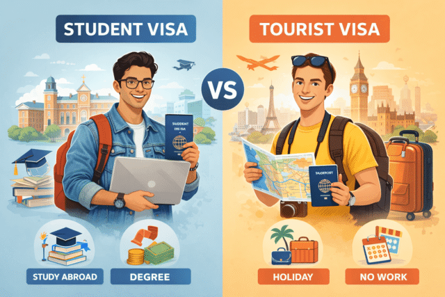 student visa vs tourist visa comparison illustration