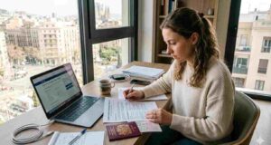 The Ultimate Guide to the Best Travel Insurance for Europe (2026) Traveler-reviewing-travel-insurance -documents