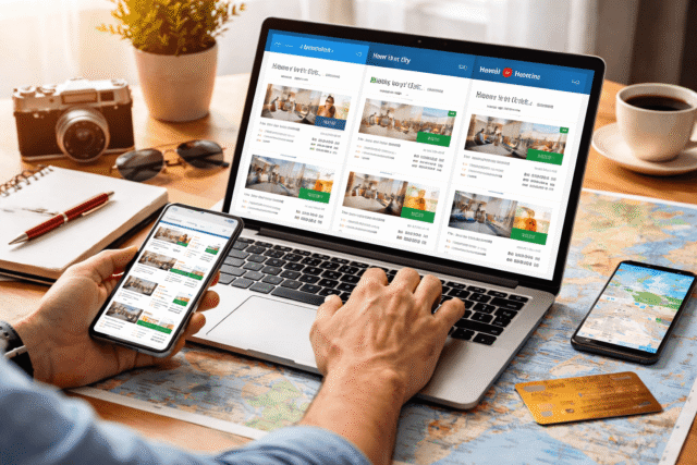 complete-hotel-booking-guide (1) traveler comparing hotel prices on booking websites