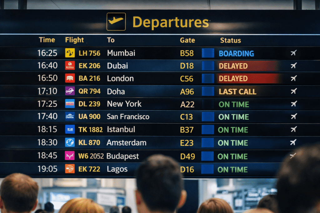 airport departure board international flights travel planning
