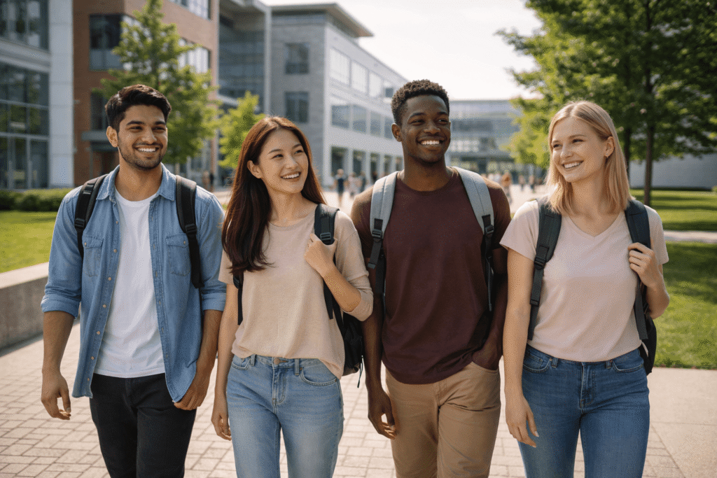 international students studying abroad on university campus