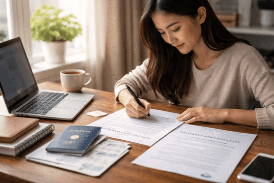 Complete Guide to Student Visas student preparing documents for study abroad visa application