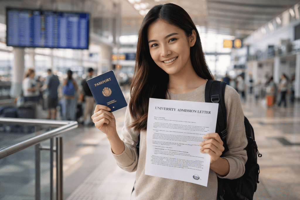 international students studying abroad on university campus