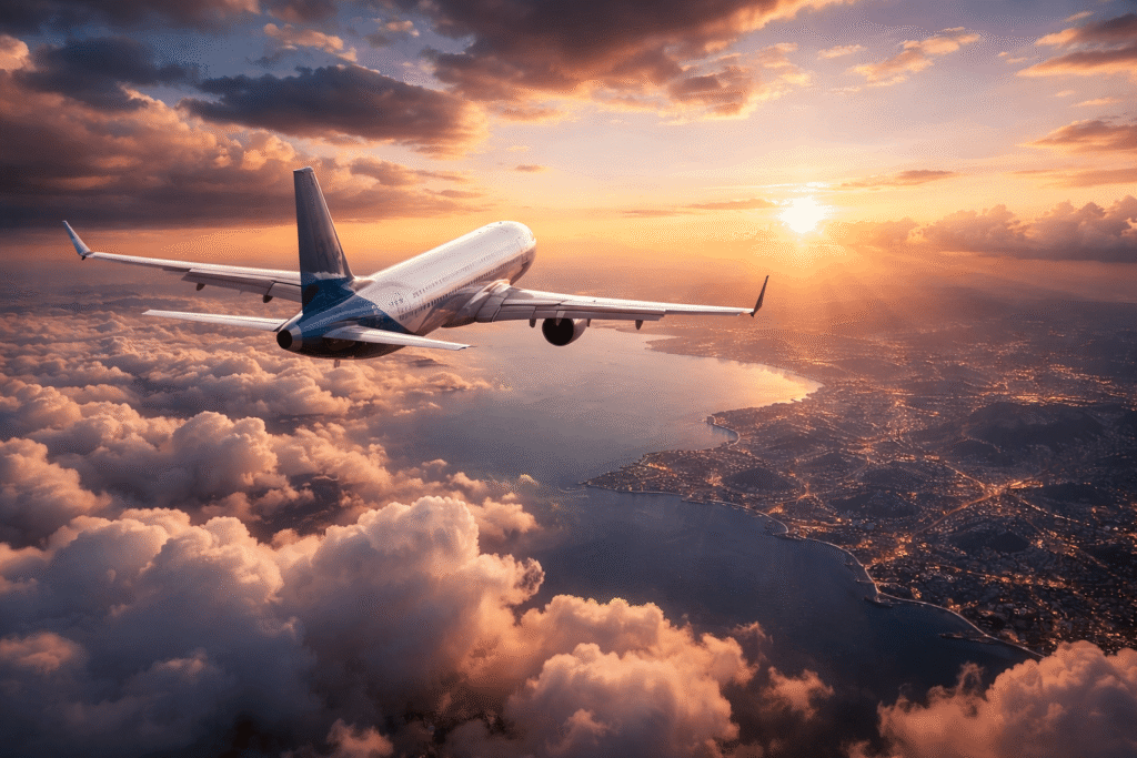 Airplane flying to Europe for Schengen travel