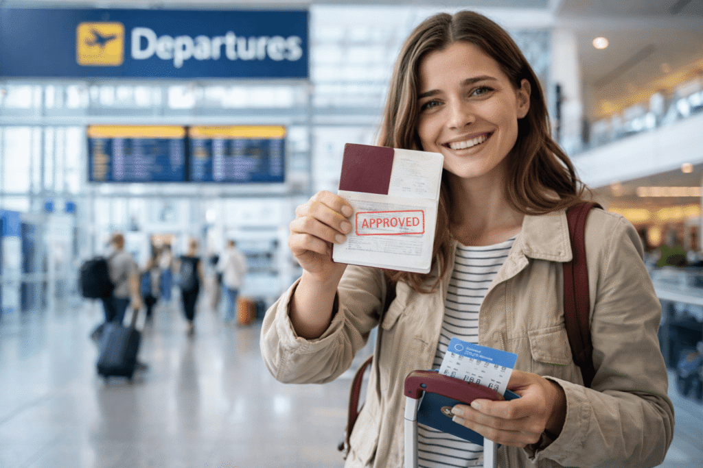 Traveler with approved visa ready to travel