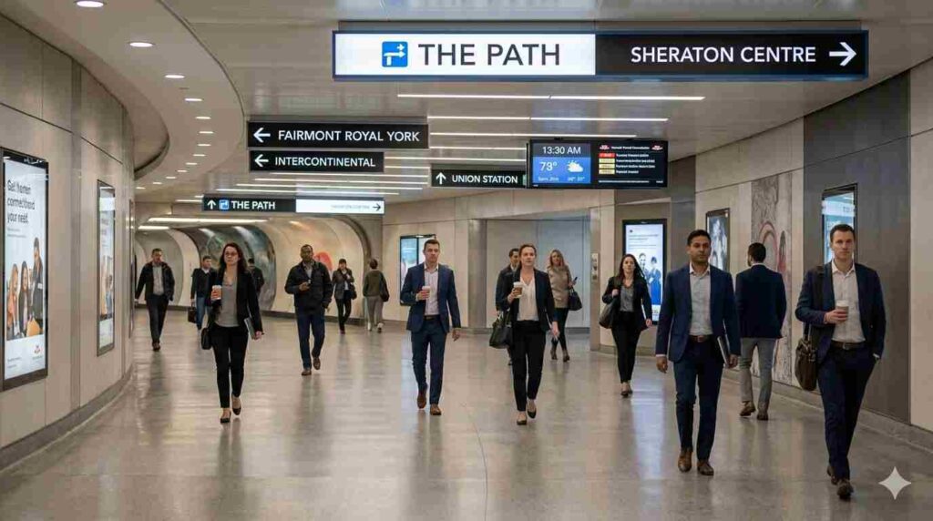 Toronto PATH underground walkway system connecting major downtown hotels and transit.