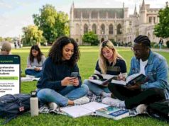 Your Ultimate Guide to the Best Travel Insurance for Students in 2026 International students on a university campus reviewing travel insurance options on a mobile device.