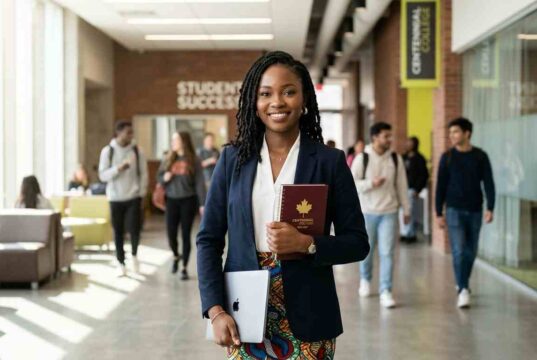 The Ultimate Guide to Studying in Canada (2026/2027): Navigating New Visa Rules, Scholarships, and Top Ontario Colleges Nigerian female student at an Ontario college campus representing the 2026 Canada study path."