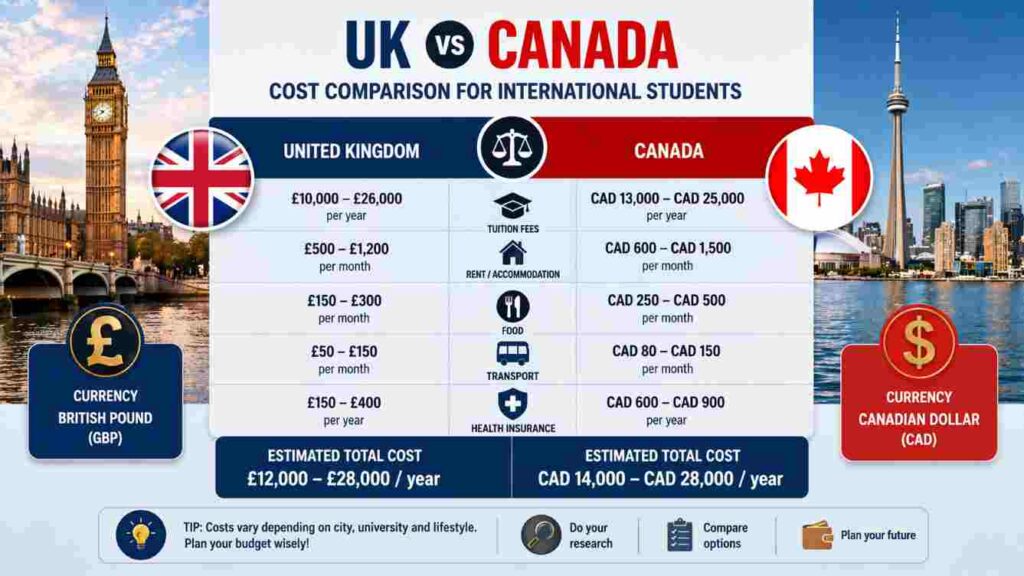 UK vs Canada for international students comparison