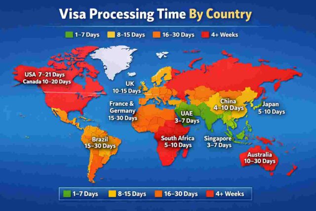 Visa processing time comparison by country infographic