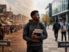 Will Studying Abroad Actually Help Me Get a Job? A realistic cinematic photograph of a young African international student standing between two worlds,