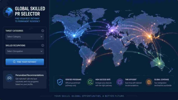 The Ultimate Permanent Residency (Global Relocation) Guide A clean data map infographic tracking international skilled migration pathways and target visa streams across a global layout.