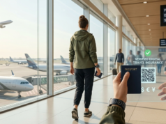 Is Travel Insurance Required for International Travel? (2026 Complete Guide) Optimized travel preparation photo showing a traveler holding a digital travel insurance certificate and passport in a modern international airport, illustrating the theme of travel security and the invisible variable.