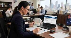 The Complete Process of How to Get the Australian Skilled Visa Person reviewing Australian skilled visa documents and passport