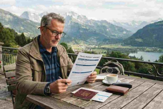 Travel Insurance for Pre-Existing Conditions: A Complete Guide (2026) traveler reviewing travel insurance documents for pre-existing medical conditions before a trip